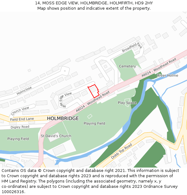 14, MOSS EDGE VIEW, HOLMBRIDGE, HOLMFIRTH, HD9 2HY: Location map and indicative extent of plot