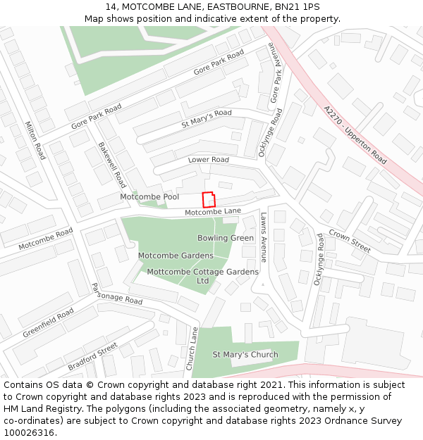14, MOTCOMBE LANE, EASTBOURNE, BN21 1PS: Location map and indicative extent of plot