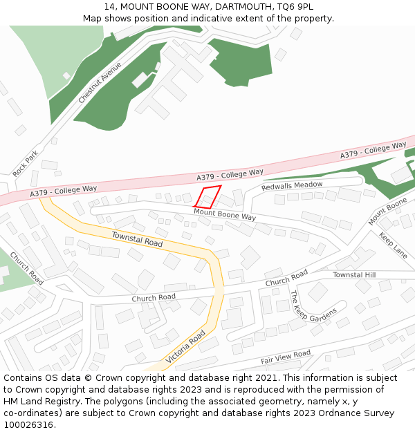 14, MOUNT BOONE WAY, DARTMOUTH, TQ6 9PL: Location map and indicative extent of plot