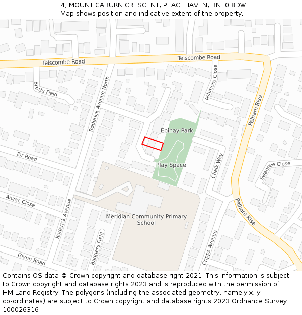 14, MOUNT CABURN CRESCENT, PEACEHAVEN, BN10 8DW: Location map and indicative extent of plot