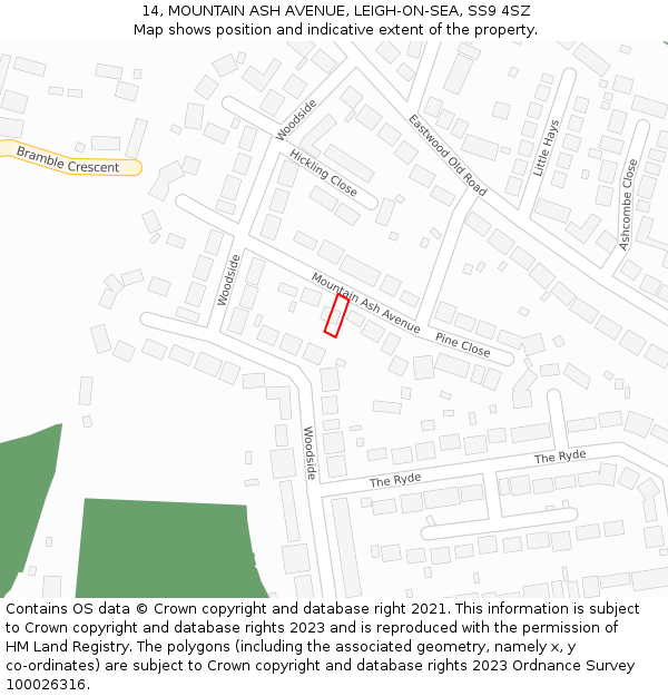 14, MOUNTAIN ASH AVENUE, LEIGH-ON-SEA, SS9 4SZ: Location map and indicative extent of plot