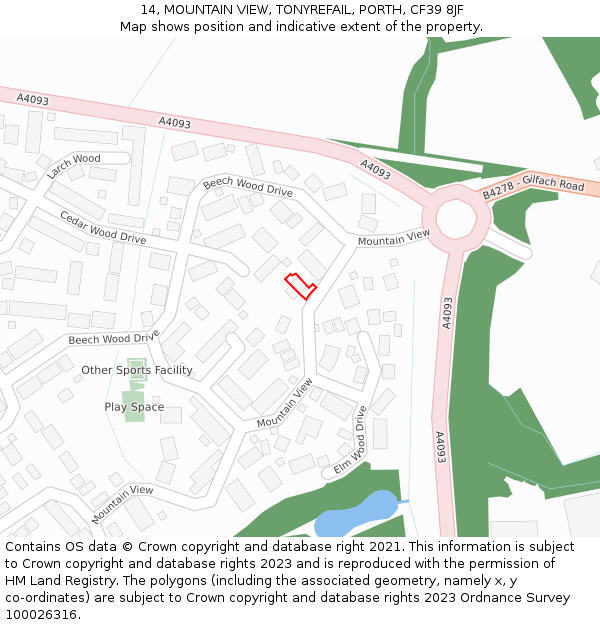 14, MOUNTAIN VIEW, TONYREFAIL, PORTH, CF39 8JF: Location map and indicative extent of plot