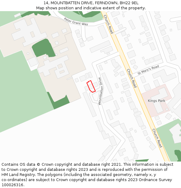 14, MOUNTBATTEN DRIVE, FERNDOWN, BH22 9EL: Location map and indicative extent of plot