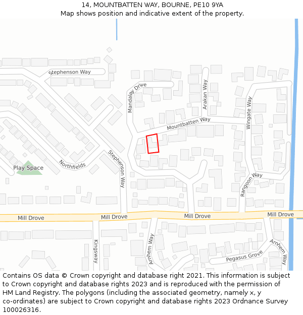 14, MOUNTBATTEN WAY, BOURNE, PE10 9YA: Location map and indicative extent of plot