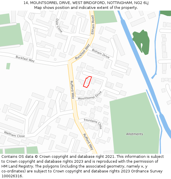 14, MOUNTSORREL DRIVE, WEST BRIDGFORD, NOTTINGHAM, NG2 6LJ: Location map and indicative extent of plot