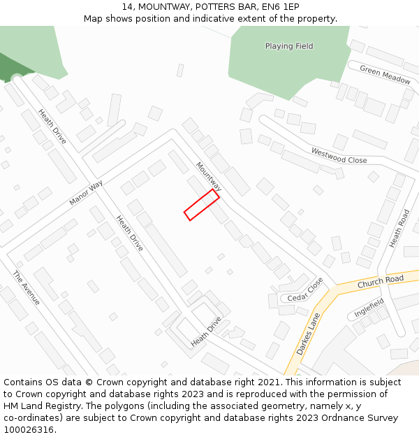 14, MOUNTWAY, POTTERS BAR, EN6 1EP: Location map and indicative extent of plot