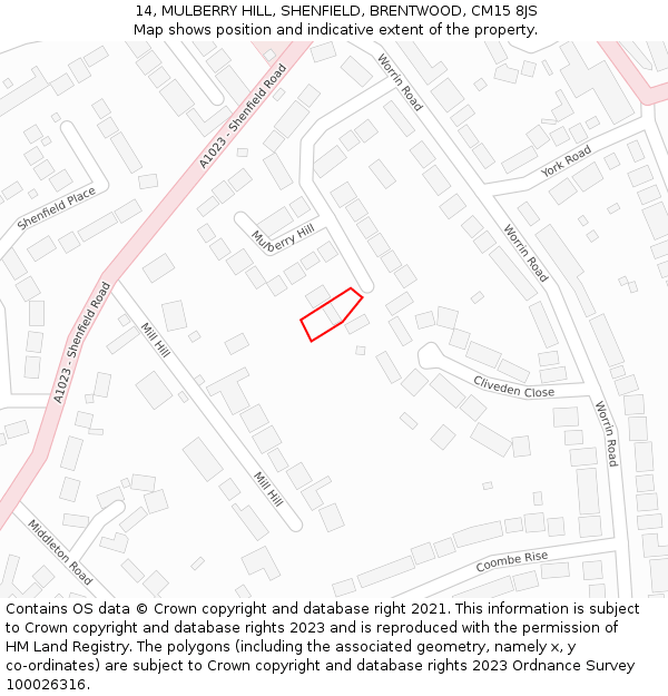 14, MULBERRY HILL, SHENFIELD, BRENTWOOD, CM15 8JS: Location map and indicative extent of plot
