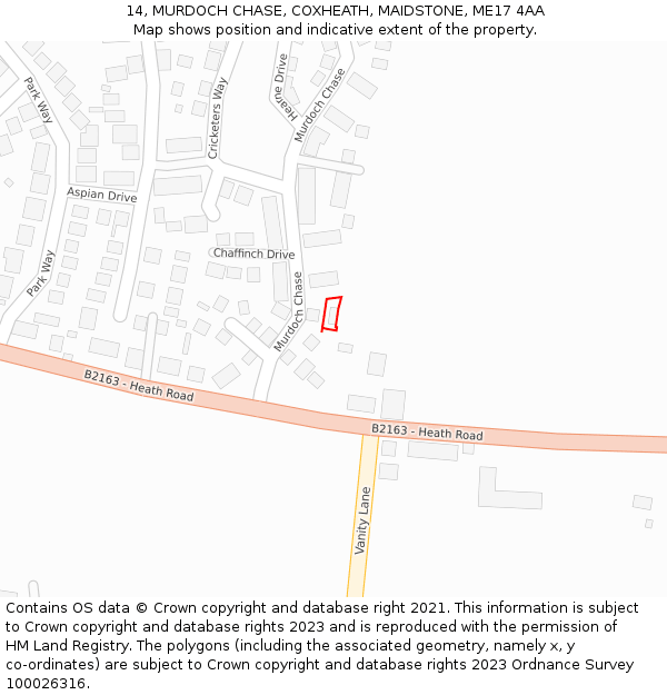 14, MURDOCH CHASE, COXHEATH, MAIDSTONE, ME17 4AA: Location map and indicative extent of plot