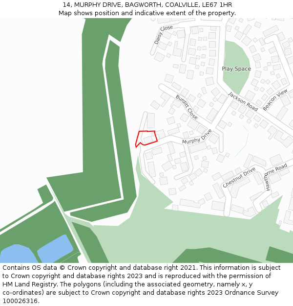 14, MURPHY DRIVE, BAGWORTH, COALVILLE, LE67 1HR: Location map and indicative extent of plot