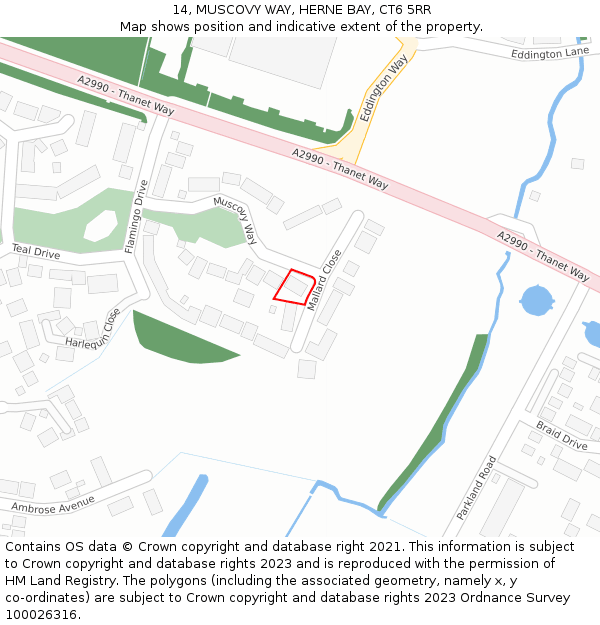 14, MUSCOVY WAY, HERNE BAY, CT6 5RR: Location map and indicative extent of plot