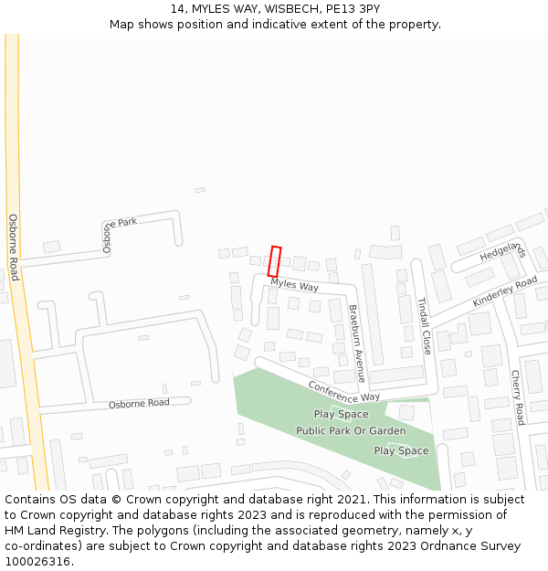 14, MYLES WAY, WISBECH, PE13 3PY: Location map and indicative extent of plot