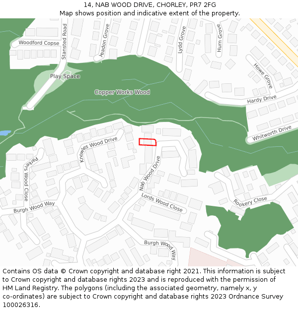 14, NAB WOOD DRIVE, CHORLEY, PR7 2FG: Location map and indicative extent of plot