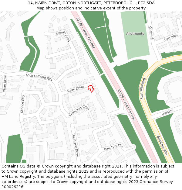 14, NAIRN DRIVE, ORTON NORTHGATE, PETERBOROUGH, PE2 6DA: Location map and indicative extent of plot