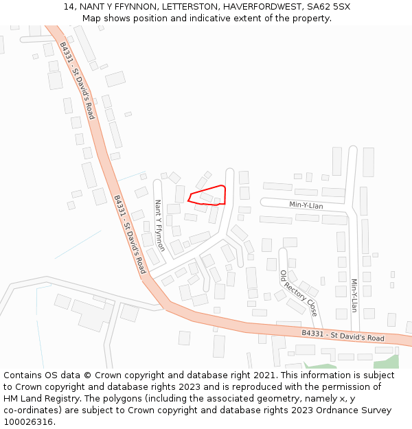 14, NANT Y FFYNNON, LETTERSTON, HAVERFORDWEST, SA62 5SX: Location map and indicative extent of plot