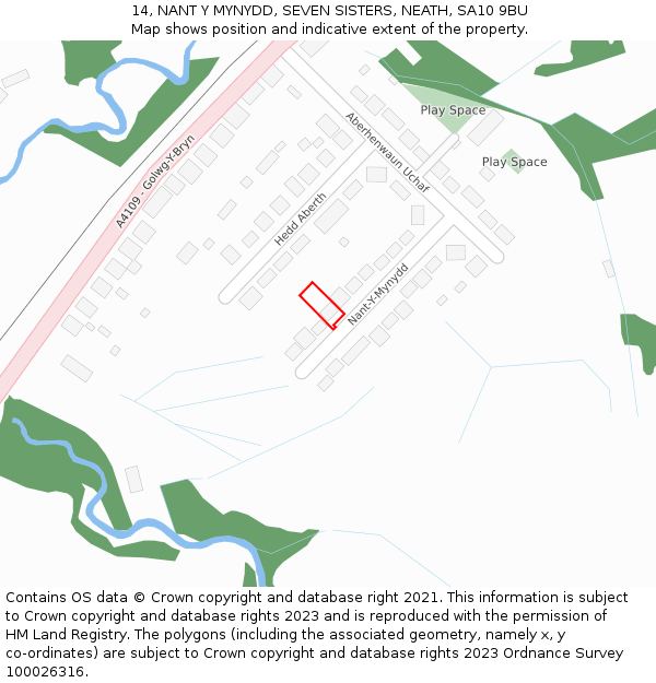 14, NANT Y MYNYDD, SEVEN SISTERS, NEATH, SA10 9BU: Location map and indicative extent of plot