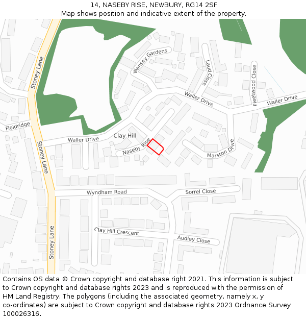 14, NASEBY RISE, NEWBURY, RG14 2SF: Location map and indicative extent of plot