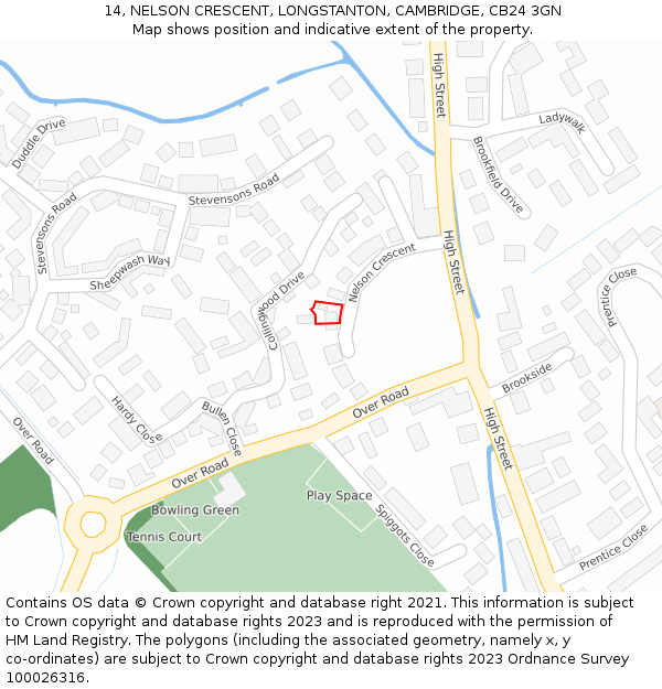14, NELSON CRESCENT, LONGSTANTON, CAMBRIDGE, CB24 3GN: Location map and indicative extent of plot