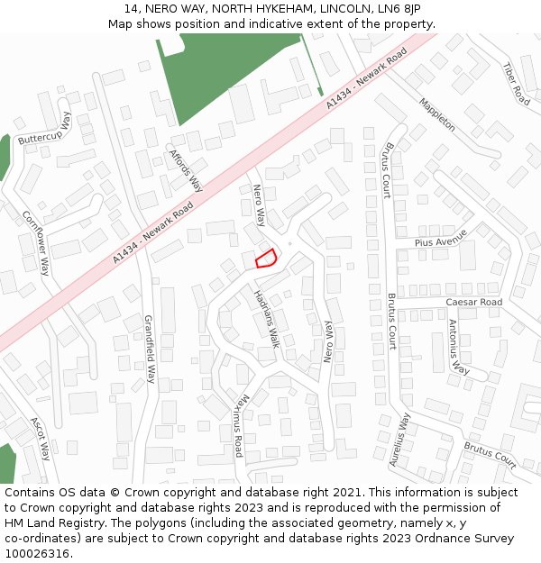 14, NERO WAY, NORTH HYKEHAM, LINCOLN, LN6 8JP: Location map and indicative extent of plot