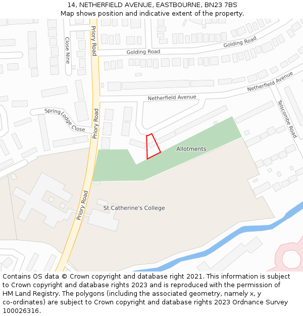 14, NETHERFIELD AVENUE, EASTBOURNE, BN23 7BS: Location map and indicative extent of plot