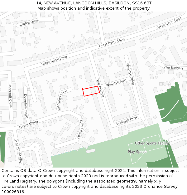 14, NEW AVENUE, LANGDON HILLS, BASILDON, SS16 6BT: Location map and indicative extent of plot