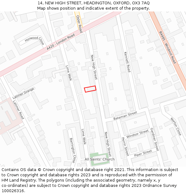 14, NEW HIGH STREET, HEADINGTON, OXFORD, OX3 7AQ: Location map and indicative extent of plot