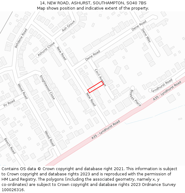 14, NEW ROAD, ASHURST, SOUTHAMPTON, SO40 7BS: Location map and indicative extent of plot