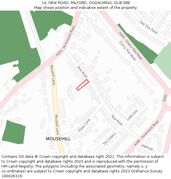 14, NEW ROAD, MILFORD, GODALMING, GU8 5BE: Location map and indicative extent of plot