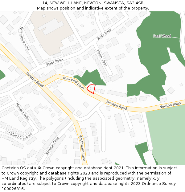 14, NEW WELL LANE, NEWTON, SWANSEA, SA3 4SR: Location map and indicative extent of plot