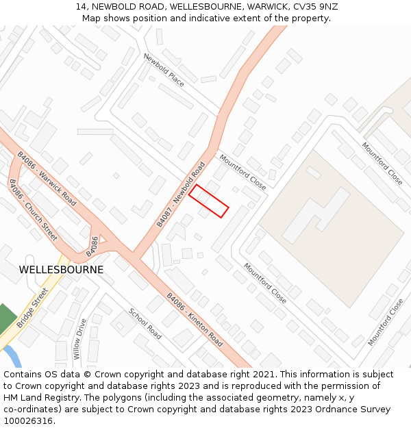 14, NEWBOLD ROAD, WELLESBOURNE, WARWICK, CV35 9NZ: Location map and indicative extent of plot