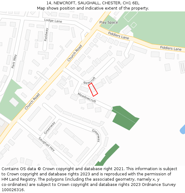 14, NEWCROFT, SAUGHALL, CHESTER, CH1 6EL: Location map and indicative extent of plot