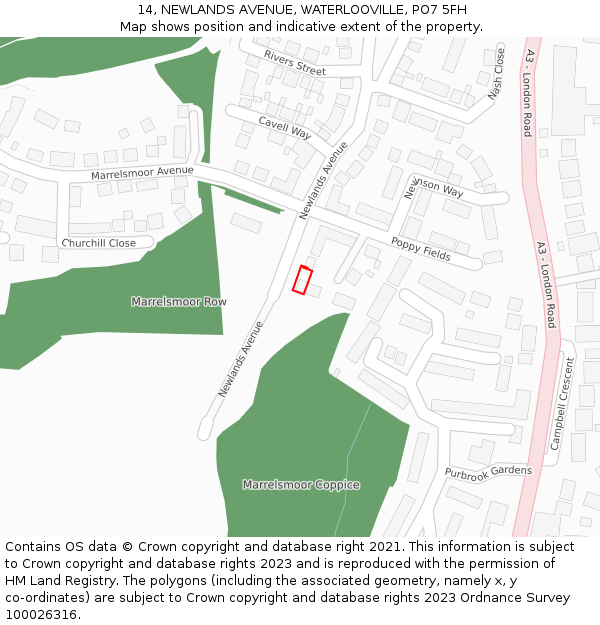 14, NEWLANDS AVENUE, WATERLOOVILLE, PO7 5FH: Location map and indicative extent of plot