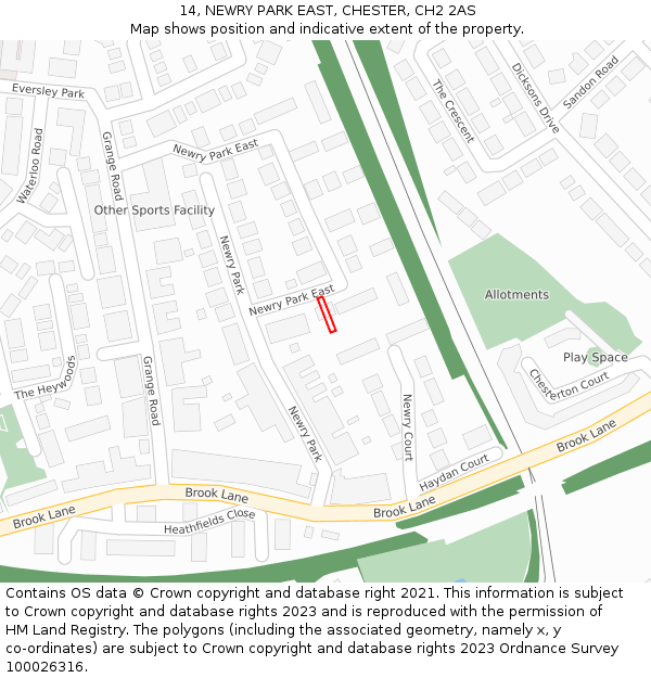 14, NEWRY PARK EAST, CHESTER, CH2 2AS: Location map and indicative extent of plot