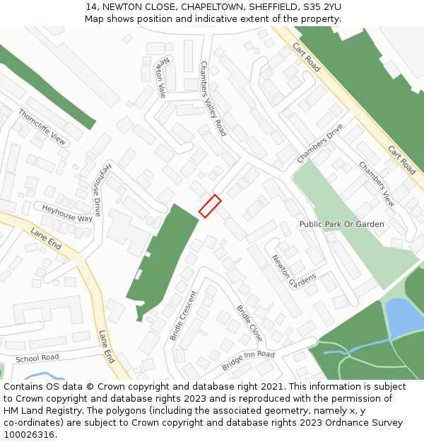 14, NEWTON CLOSE, CHAPELTOWN, SHEFFIELD, S35 2YU: Location map and indicative extent of plot