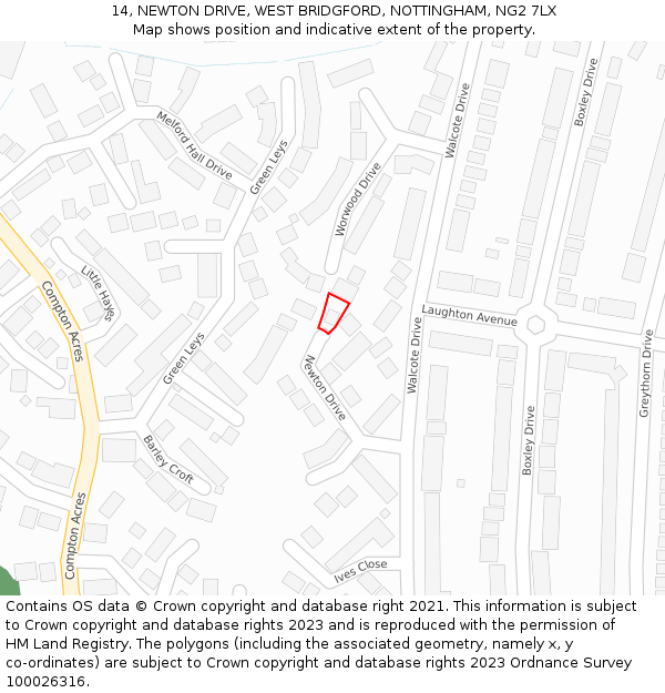 14, NEWTON DRIVE, WEST BRIDGFORD, NOTTINGHAM, NG2 7LX: Location map and indicative extent of plot