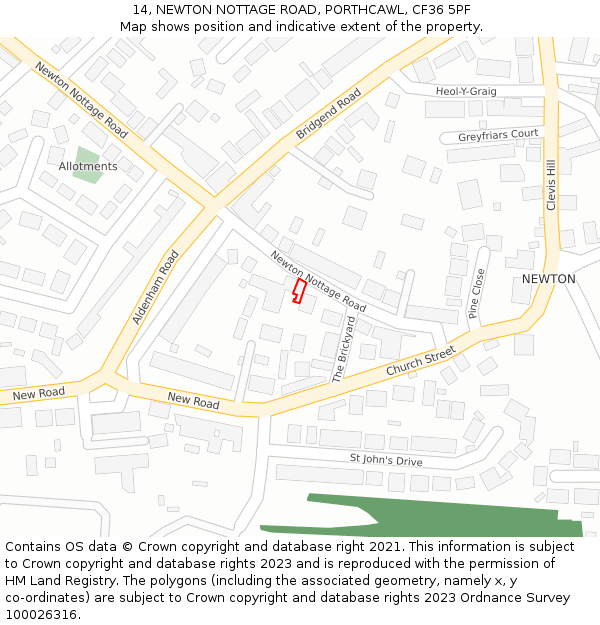 14, NEWTON NOTTAGE ROAD, PORTHCAWL, CF36 5PF: Location map and indicative extent of plot