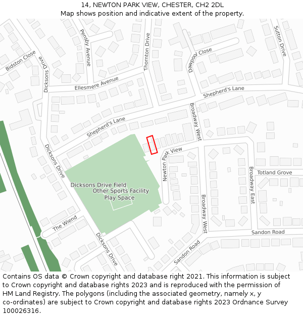 14, NEWTON PARK VIEW, CHESTER, CH2 2DL: Location map and indicative extent of plot