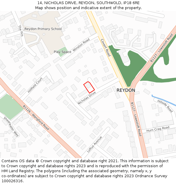 14, NICHOLAS DRIVE, REYDON, SOUTHWOLD, IP18 6RE: Location map and indicative extent of plot