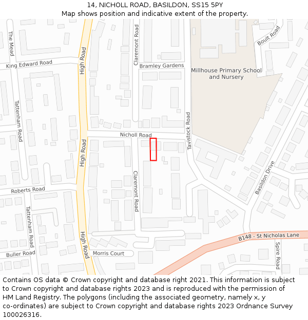 14, NICHOLL ROAD, BASILDON, SS15 5PY: Location map and indicative extent of plot