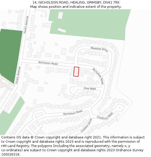 14, NICHOLSON ROAD, HEALING, GRIMSBY, DN41 7RX: Location map and indicative extent of plot