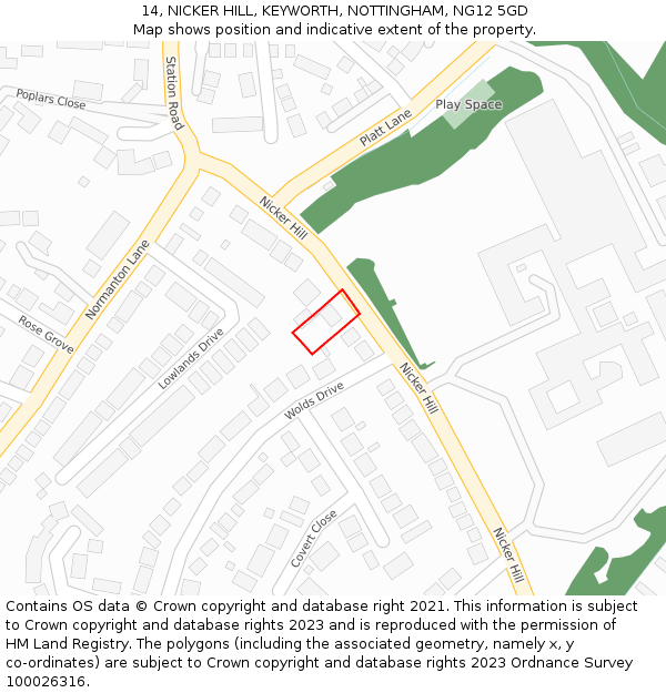 14, NICKER HILL, KEYWORTH, NOTTINGHAM, NG12 5GD: Location map and indicative extent of plot