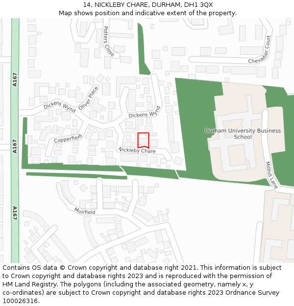 14, NICKLEBY CHARE, DURHAM, DH1 3QX: Location map and indicative extent of plot