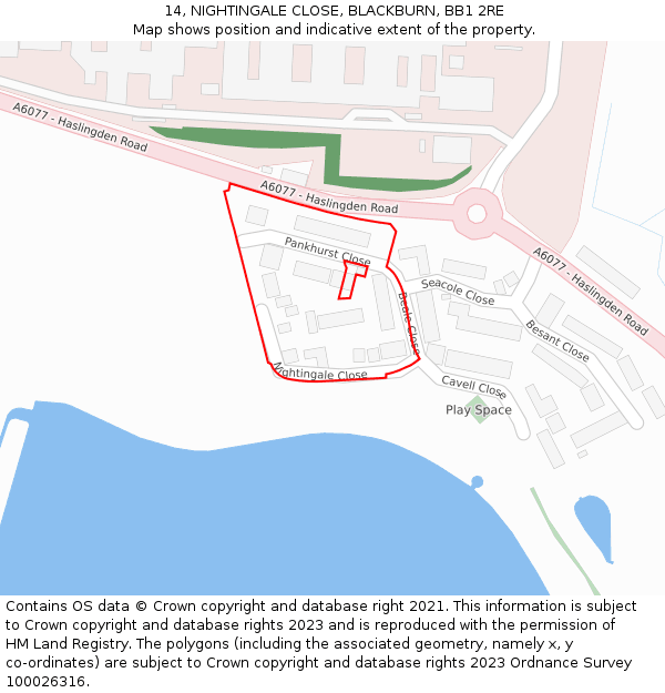 14, NIGHTINGALE CLOSE, BLACKBURN, BB1 2RE: Location map and indicative extent of plot