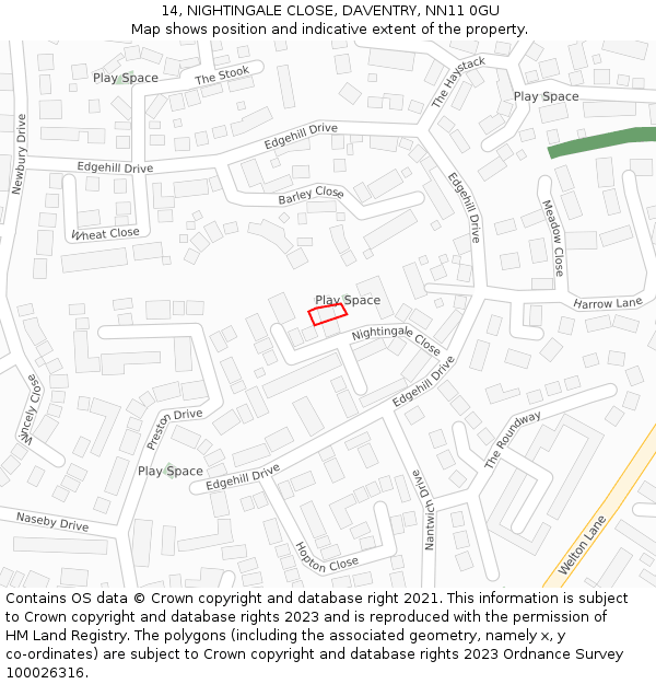 14, NIGHTINGALE CLOSE, DAVENTRY, NN11 0GU: Location map and indicative extent of plot