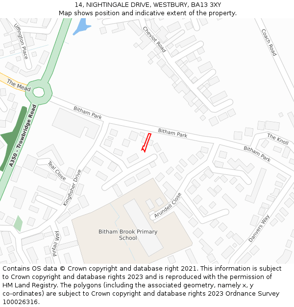 14, NIGHTINGALE DRIVE, WESTBURY, BA13 3XY: Location map and indicative extent of plot