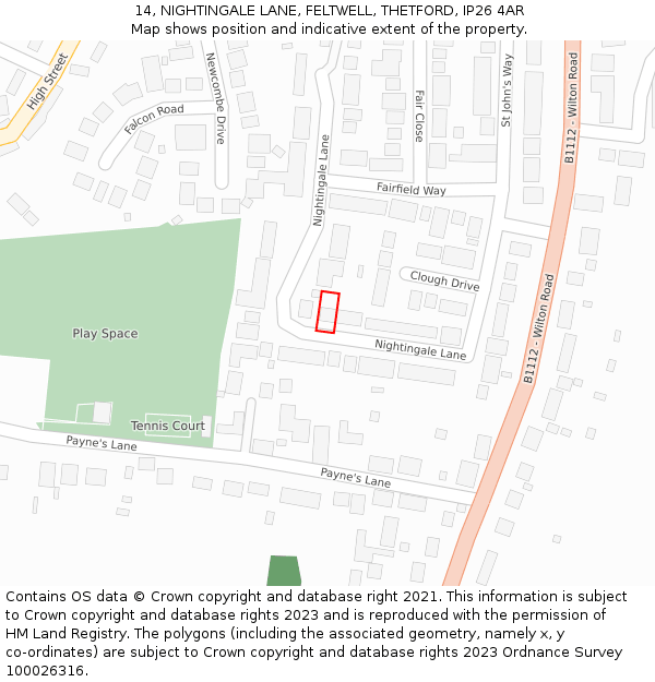 14, NIGHTINGALE LANE, FELTWELL, THETFORD, IP26 4AR: Location map and indicative extent of plot