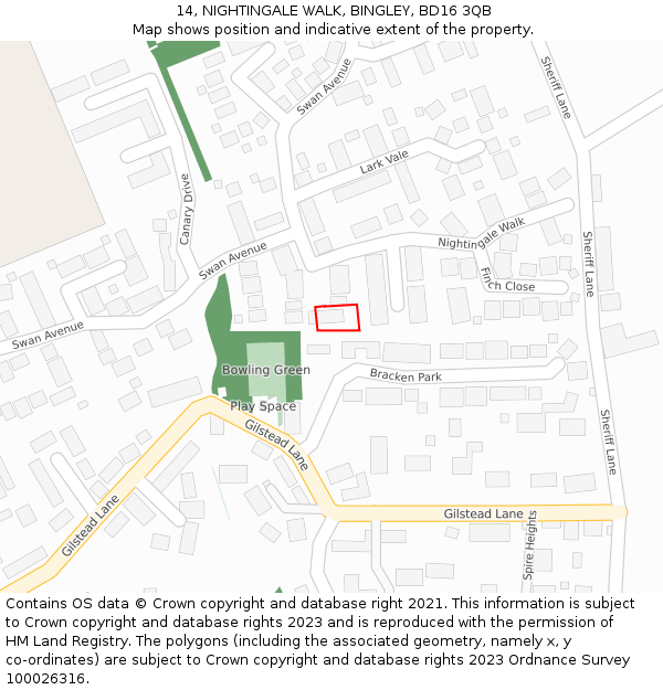 14, NIGHTINGALE WALK, BINGLEY, BD16 3QB: Location map and indicative extent of plot