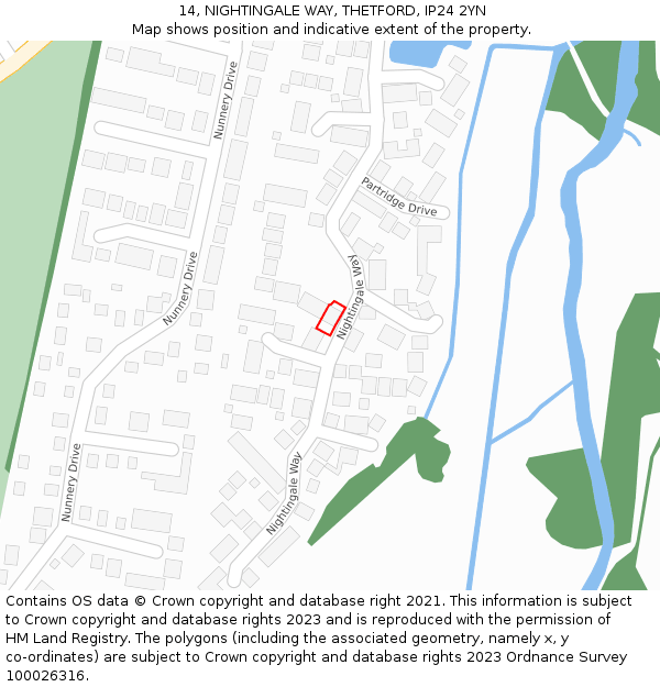 14, NIGHTINGALE WAY, THETFORD, IP24 2YN: Location map and indicative extent of plot