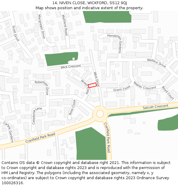 14, NIVEN CLOSE, WICKFORD, SS12 9QJ: Location map and indicative extent of plot