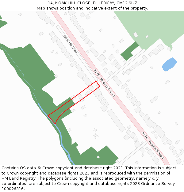 14, NOAK HILL CLOSE, BILLERICAY, CM12 9UZ: Location map and indicative extent of plot