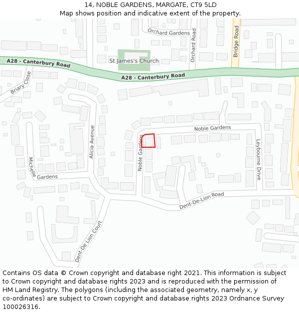 14, NOBLE GARDENS, MARGATE, CT9 5LD: Location map and indicative extent of plot